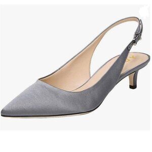 YDN Grey Satin Low Heels Office Pumps Pointed Toe Comfy Shoes with Slingback